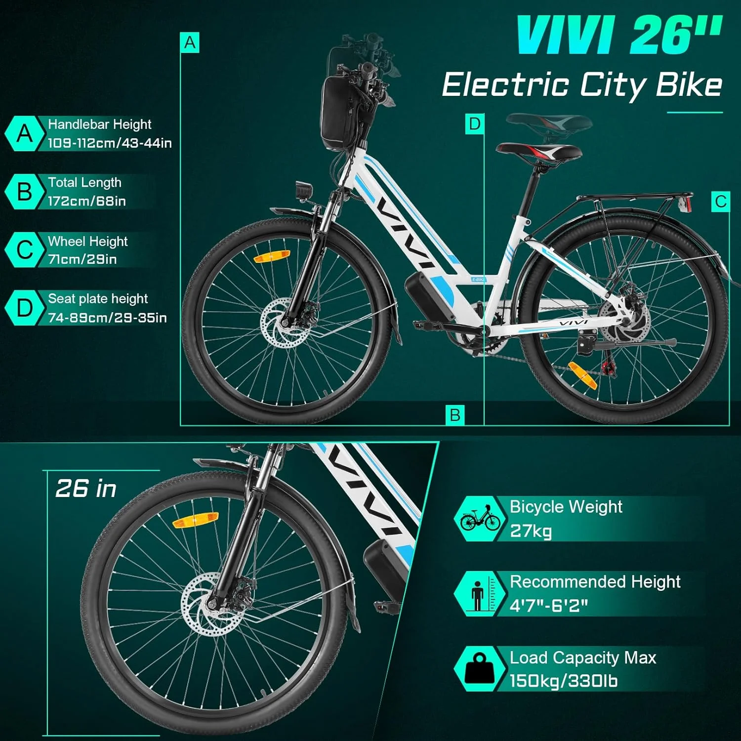 VIVI MT26GUL Electric Bike Rambler Electric Commuter Bike SGS Certified to UL2849 - Image 13